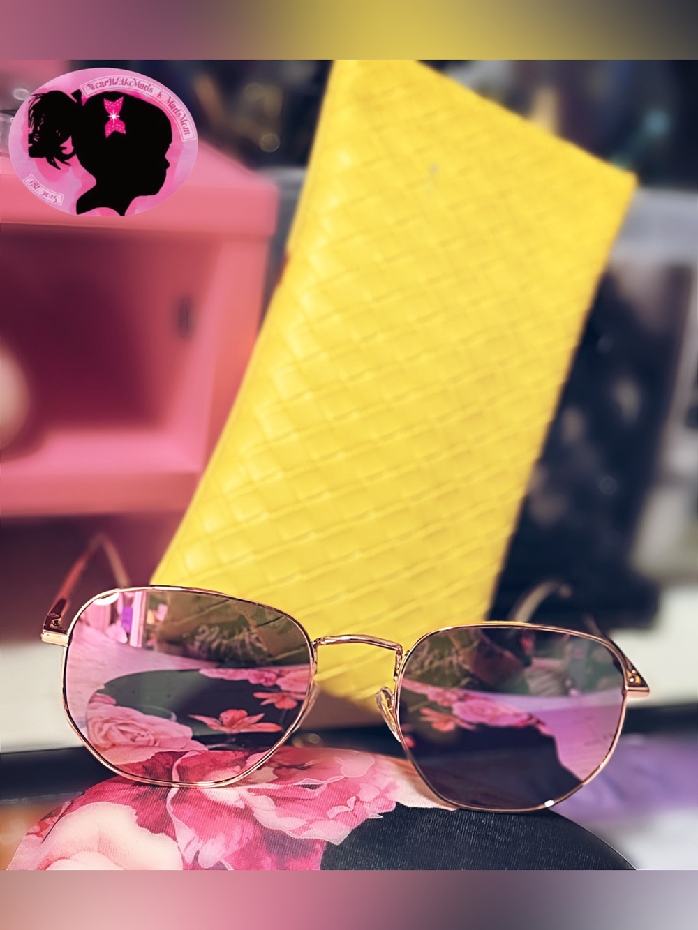 Women’s Pink Lens Sunglasses with Gold Metal Frame